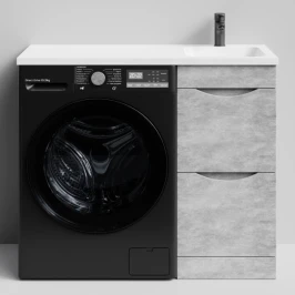 Тумба Смайл 100 напольный, под стиральную машину, правая, Горный камень ПВХ 57807 Vodok с раковиной в комплекте