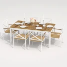 Обеденная группа TELLA  FESTA  каркас белый / стол тик 180 / ткань бежевая