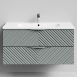 Тумба Эйфория 100 F4, пример RAL 7005 Мышино-серый, матовая, 2 ящика, подвесной Vodok с раковиной в комплекте