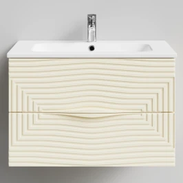 Тумба Эйфория 80 F5, пример RAL 1015 Светлая слоновая кость, матовая, 2 ящика, подвесной Vodok с раковиной в комплекте