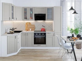 Угловая модульная кухня Лофт-04 Grey Silk Белый 2140*1700/2600*600