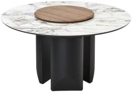 Стол КОЛИЗЕЙ D140 ARCTIC OCEAN, Белый мрамор, керамика / Черный каркас М-City