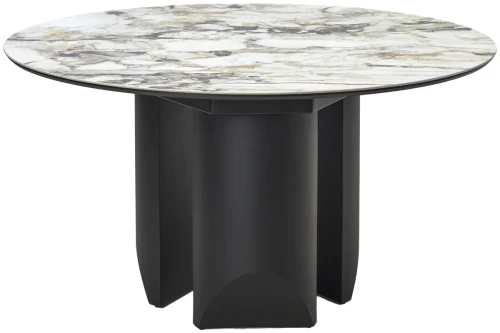 Стол КОЛИЗЕЙ D140 ARCTIC OCEAN, Белый мрамор, керамика / Черный каркас М-City
