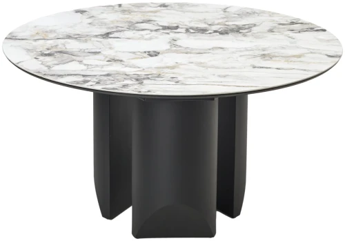 Стол КОЛИЗЕЙ D140 ARCTIC OCEAN, Белый мрамор, керамика / Черный каркас М-City