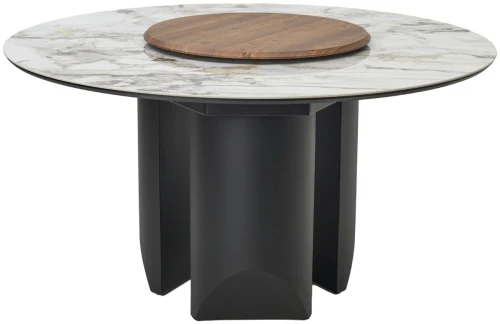 Стол КОЛИЗЕЙ D140 ARCTIC OCEAN, Белый мрамор, керамика / Черный каркас М-City