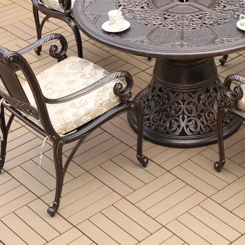 Обеденный комплект мебели на 6 персон из литого алюминия стол Сандаловое дерево(118см)