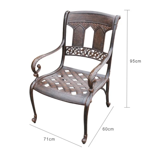 Обеденный комплект мебели на 6 персон из литого алюминия стол Сандаловое дерево(118см)