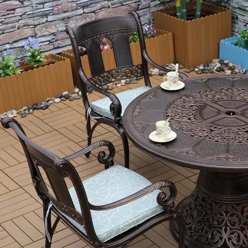 Обеденный комплект мебели на 6 персон из литого алюминия стол Сандаловое дерево(118см)