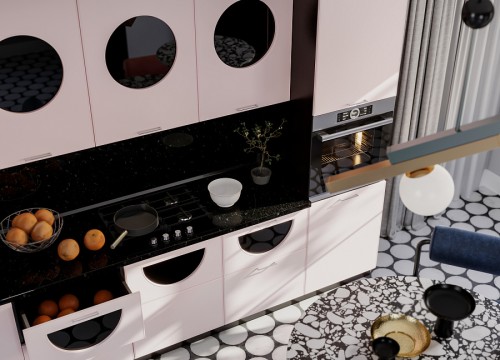 Кухонный гарнитур Мемфис 1800 Японский шелк МДФ прямой