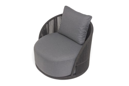 "Монтелла" кресло плетеное из роупа, каркас алюминий темно-серый (RAL7024) муар, роуп темно-серый круглый, ткань темно-серая 027