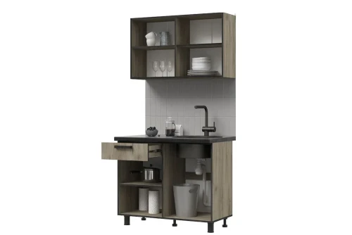 Кухня Эдинбург 1.0 Фасад ЖЕЛЕЗНЫЙ КАМЕНЬ/Корпус ДУБ КРАФТ СЕРЫЙ