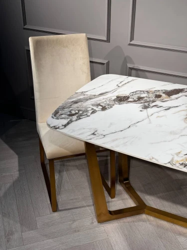 Стол обеденный Ланс Мат DT-2852M,160х90х75 см, белый мрамор/матовое золото