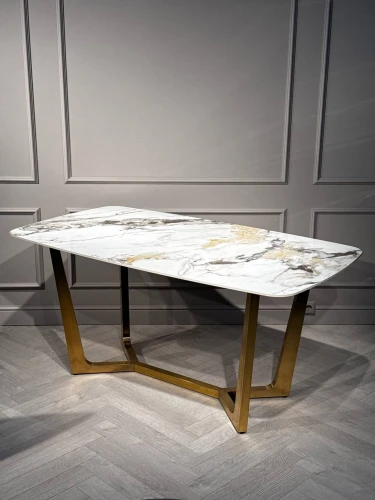 Стол обеденный Ланс Мат DT-2852M,160х90х75 см, белый мрамор/матовое золото