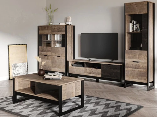 Тумба под ТВ «Стокгольм», Дуб гранж песочный/Железный камень