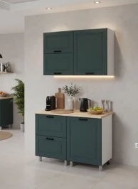 Готовая кухня МК Аленушка 1,2м с ящ.в 2 Астра Изумруд,скоба черный,сонома