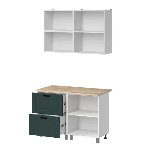 Готовая кухня МК Аленушка 1,2м с ящ.в 2 Астра Изумруд,скоба черный,сонома