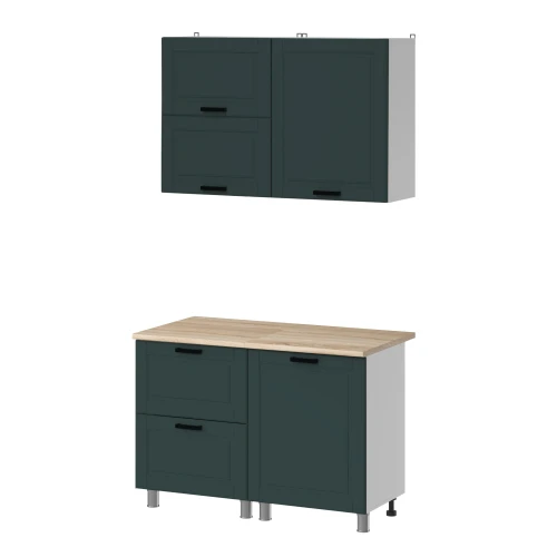 Готовая кухня МК Аленушка 1,2м с ящ.в 2 Астра Изумруд,скоба черный,сонома