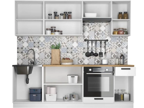 Кухонный гарнитур «Ника» Нео 2,4м с вытяжкой, Ателье светлый/Белый