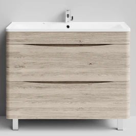 Тумба Адель 100 напольный, Дубослив ореховый светлый ПВХ 3445 Vodok с раковиной в комплекте