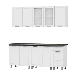 Кухонный гарнитур "Вектор" (2,0м) (МДФ) (со столешницей 38 мм) Белый/Бланж/Бланж/Черный