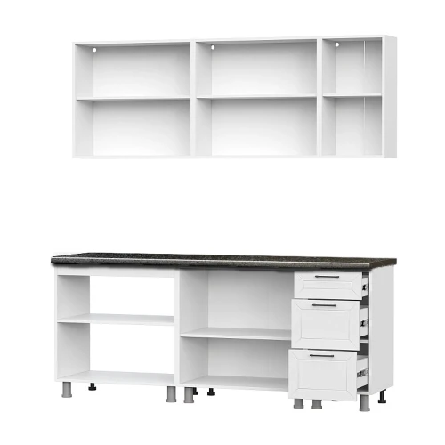 Кухонный гарнитур "Вектор" (2,0м) (МДФ) (со столешницей 38 мм) Белый/Бланж/Бланж/Черный