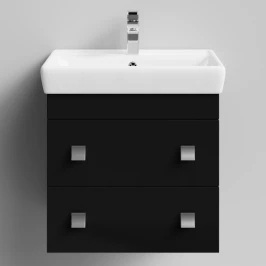 Тумба Квадро 60 подвесной, Черный глянец ПВХ Vodok с раковиной в комплекте