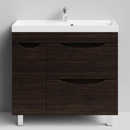 Тумба Лайт 90 напольный, Палисандр ПВХ 43101, 2 ящика, 1 дверь слева Vodok с раковиной в комплекте