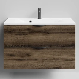 Тумба Марко 90 подвесной, ручки Черные, Дуб крымский коричневый ПВХ 131005-9005 Vodok с раковиной в комплекте