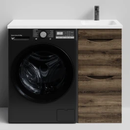 Тумба Смайл 100 напольный, под стиральную машину, правая, Дуб крымский коричневый ПВХ 131005-9005 Vodok с раковиной в комплекте