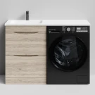 Тумба Смайл 120 напольный, под стиральную машину, левая, Дубослив ореховый светлый ПВХ 3445 Vodok с раковиной в комплекте