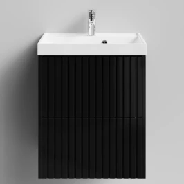 Тумба Тач 50 подвесной, черный глянец Vodok с раковиной в комплекте