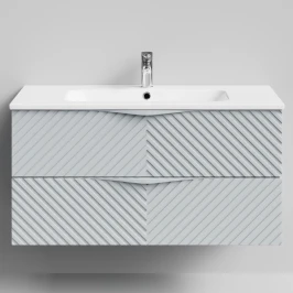 Тумба Эйфория 100 F4, пример RAL 7040 Серое окно, матовая, 2 ящика, подвесной Vodok с раковиной в комплекте