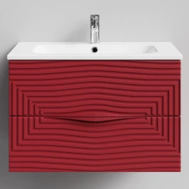 Тумба Эйфория 80 F5, пример RAL 3004 Пурпурно-красный, матовая, 2 ящика, подвесной Vodok с раковиной в комплекте