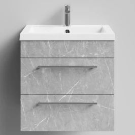 Тумба Элис 58 подвесной, 2 ящика, Мрамор Белый софт тач 4044-2 Vodok с раковиной в комплекте