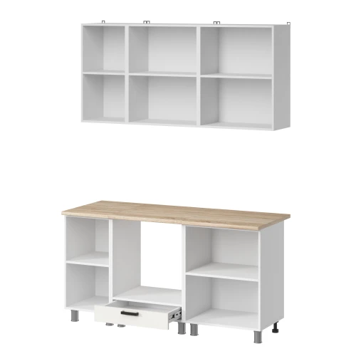 Готовый кухонный гарнитур МК Аленушка 1,6м в.6 Лаванда Молочный,скоба черный,сонома