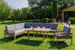 Обеденный комплект BROOKLYN с угловым диваном из акации