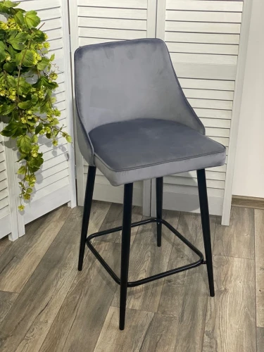 Полубарный стул ПАРКЕР 360 град. поворот. H-14 Серый, велюр / черный каркас, М-City