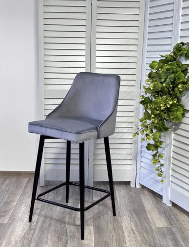 Полубарный стул ПАРКЕР 360 град. поворот. H-14 Серый, велюр / черный каркас, М-City