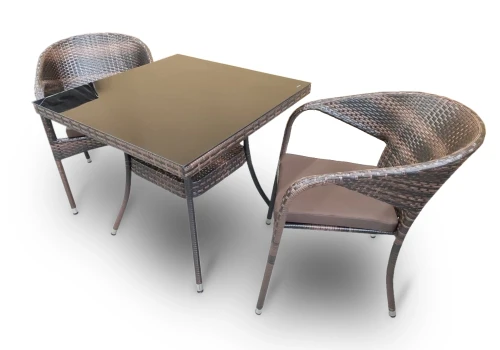 Комплект из искусственного ротанга стол Вайнхейвен 80х80 + 2 кресла Греция из полиротанга Dark brown