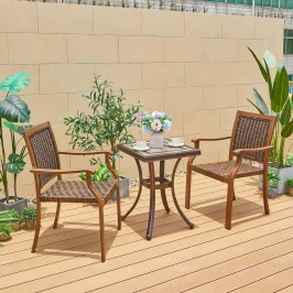 Кофейный набор мебели из литого алюминия Стол квадратный с керамикой ОПАЛИЯ «OPALIA» 55х55х51 + 2 Кресла  БАМБУК-3 «BAMBOO-3»