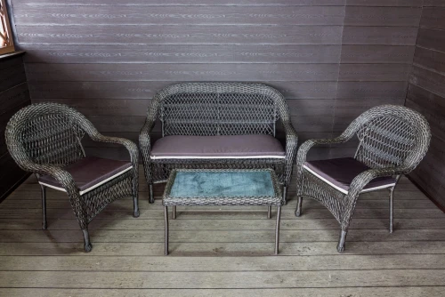 Садовый комплект из искусственного ротанга Мэдисон НЬЮ (Medison NEW) terrace set  с прямоугольным столиком с подушками на сиденье