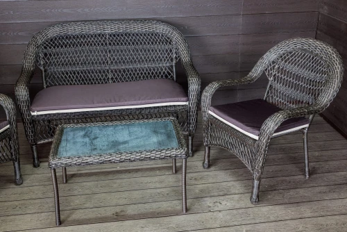 Садовый комплект из искусственного ротанга Мэдисон НЬЮ (Medison NEW) terrace set  с прямоугольным столиком с подушками на сиденье