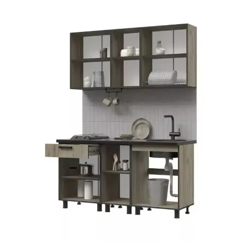 Кухня Эдинбург 1.6 Фасад ЖЕЛЕЗНЫЙ КАМЕНЬ/Корпус ДУБ КРАФТ СЕРЫЙ