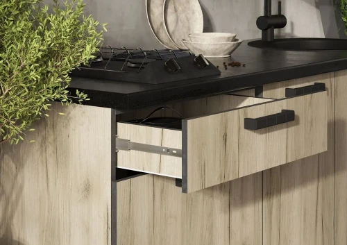 Кухня Эдинбург 1.6 Фасад ЖЕЛЕЗНЫЙ КАМЕНЬ/Корпус ДУБ КРАФТ СЕРЫЙ