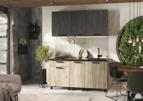 Кухня Эдинбург 1.6 Фасад ЖЕЛЕЗНЫЙ КАМЕНЬ/Корпус ДУБ КРАФТ СЕРЫЙ