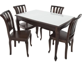 Обеденная группа (Стол Кабриоль GLASS и 4 стула Кабриоль жесткий), орех темный