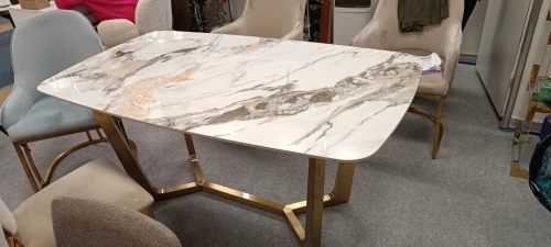 Стол обеденный Ланс Мат DT-2852L,180х90х75 см, белый мрамор/матовое золото