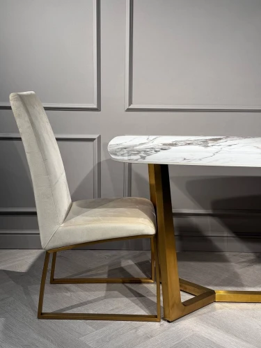 Стол обеденный Ланс Мат DT-2852L,180х90х75 см, белый мрамор/матовое золото