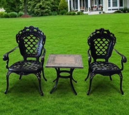 Комплект мебели из литого алюминия стол квадратный с керамикой ОПАЛИЯ «OPALIA» 55х55х51 арт.6158 + 2 кресла ФИНЛЯНДИЯ-4 «FINLAND-4» арт.6001-2