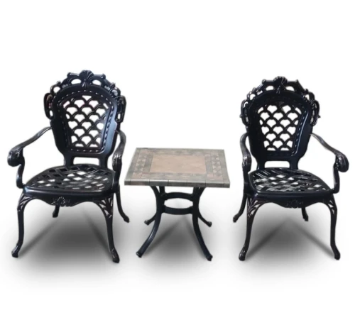 Комплект мебели из литого алюминия стол квадратный с керамикой ОПАЛИЯ «OPALIA» 55х55х51 арт.6158 + 2 кресла ФИНЛЯНДИЯ-4 «FINLAND-4» арт.6001-2